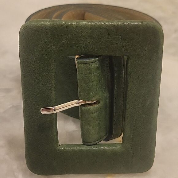 NEW Alice and Olivia Womens S Green Leather Wide Large Waist Cinch Retro Belt - Picture 3 of 7